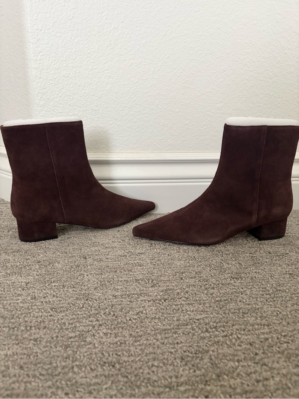 Ann Taylor Pointed Toe Suede Ankle Boots - Dark Brown